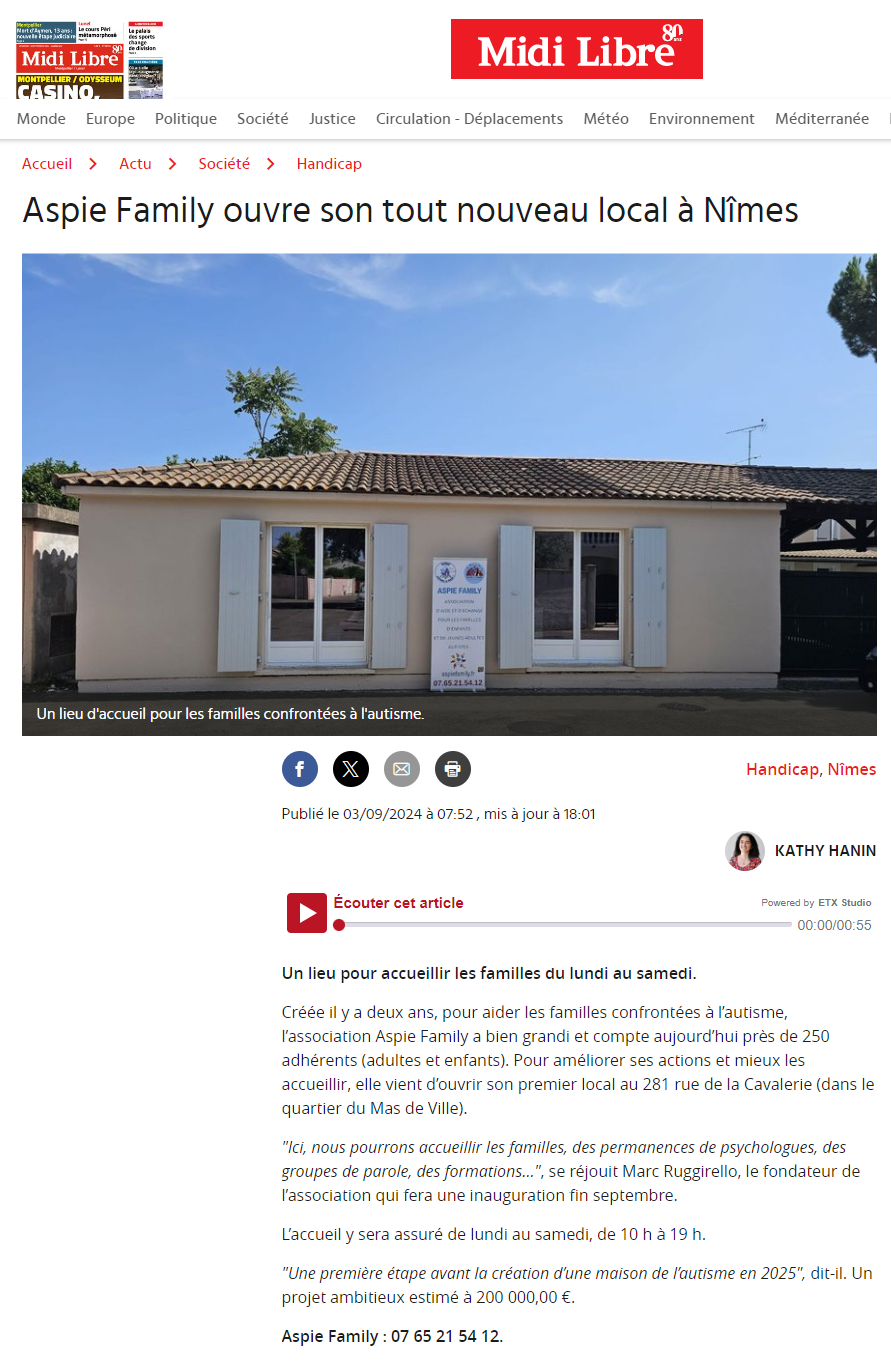 LA MAISON D'ACCUEIL ASPIE FAMILY est ouverte !!